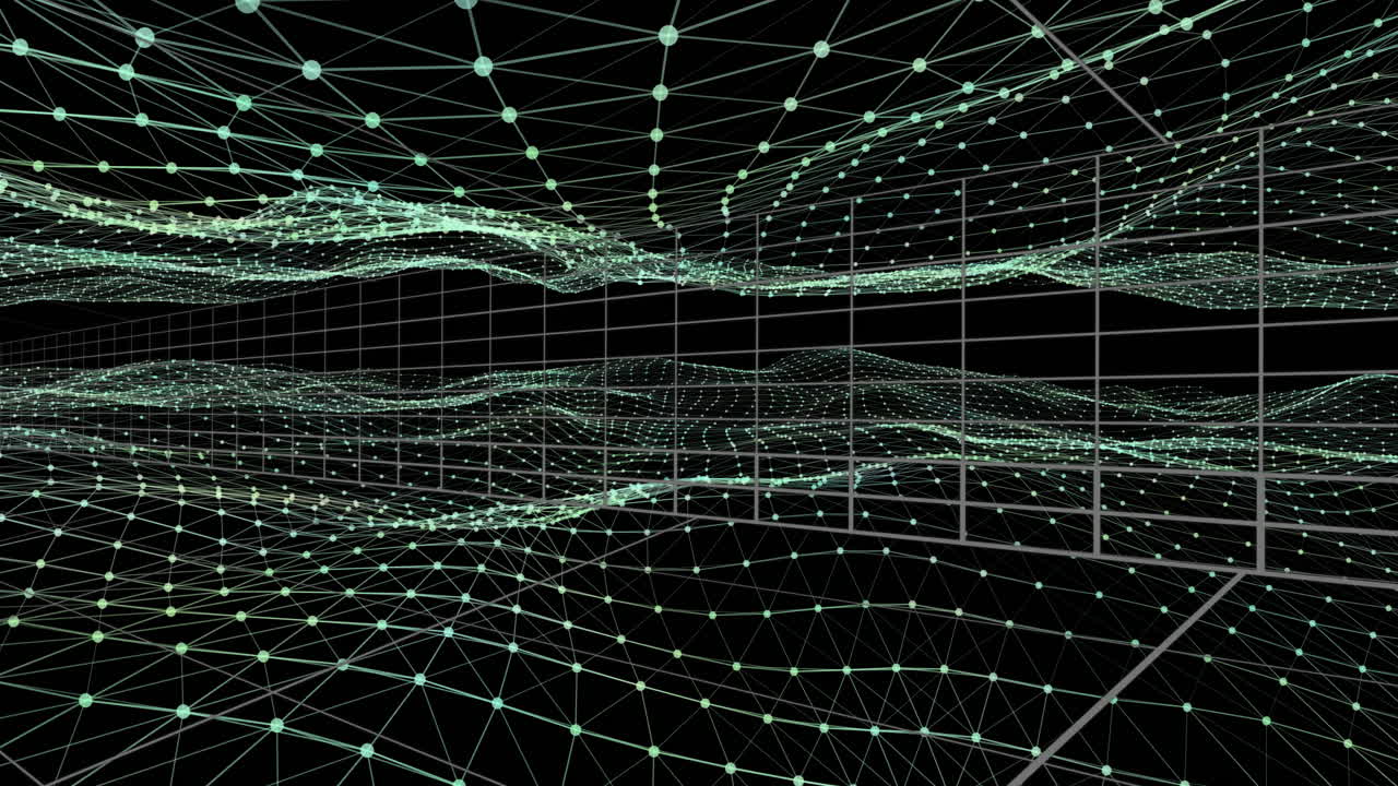 Animation of digital landscape grid with interconnected lines and nodes