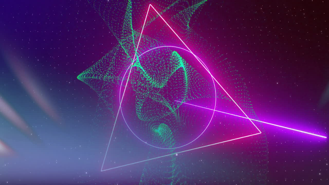 Animation of neon shapes moving on black background