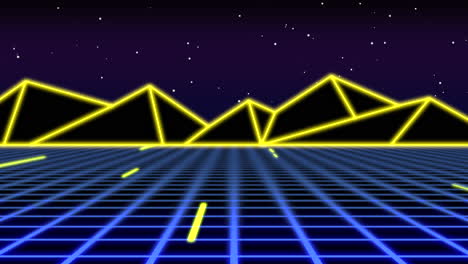 Neon-mountain-with-blue-grid-in-galaxy