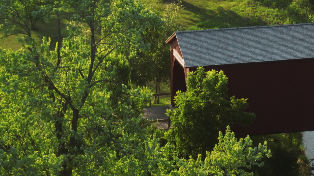 Covered Bridge In Fresh Green Nature At Zumbrota Town In Goodhue County, Minnesota, United States