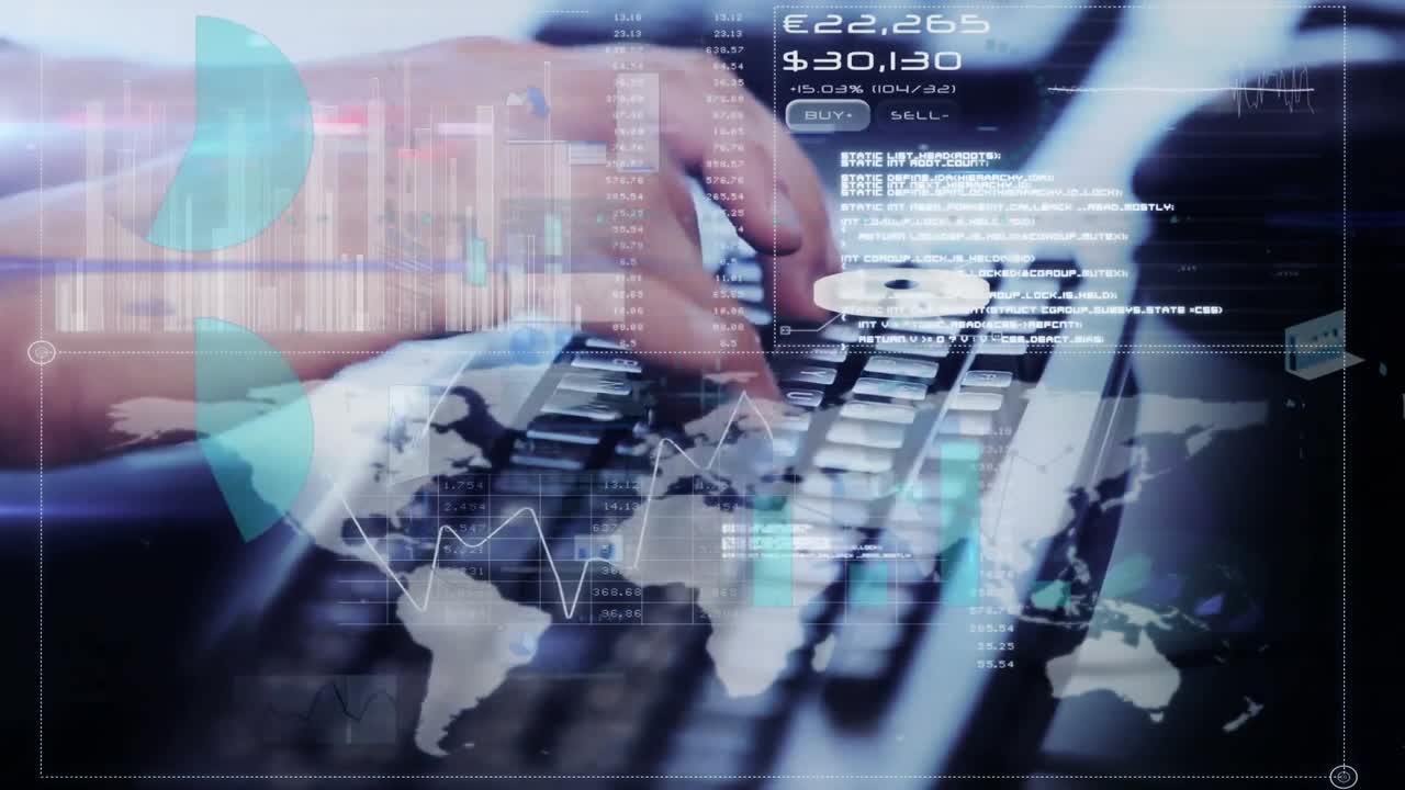 Animation of data processing over hands using computer keyboard