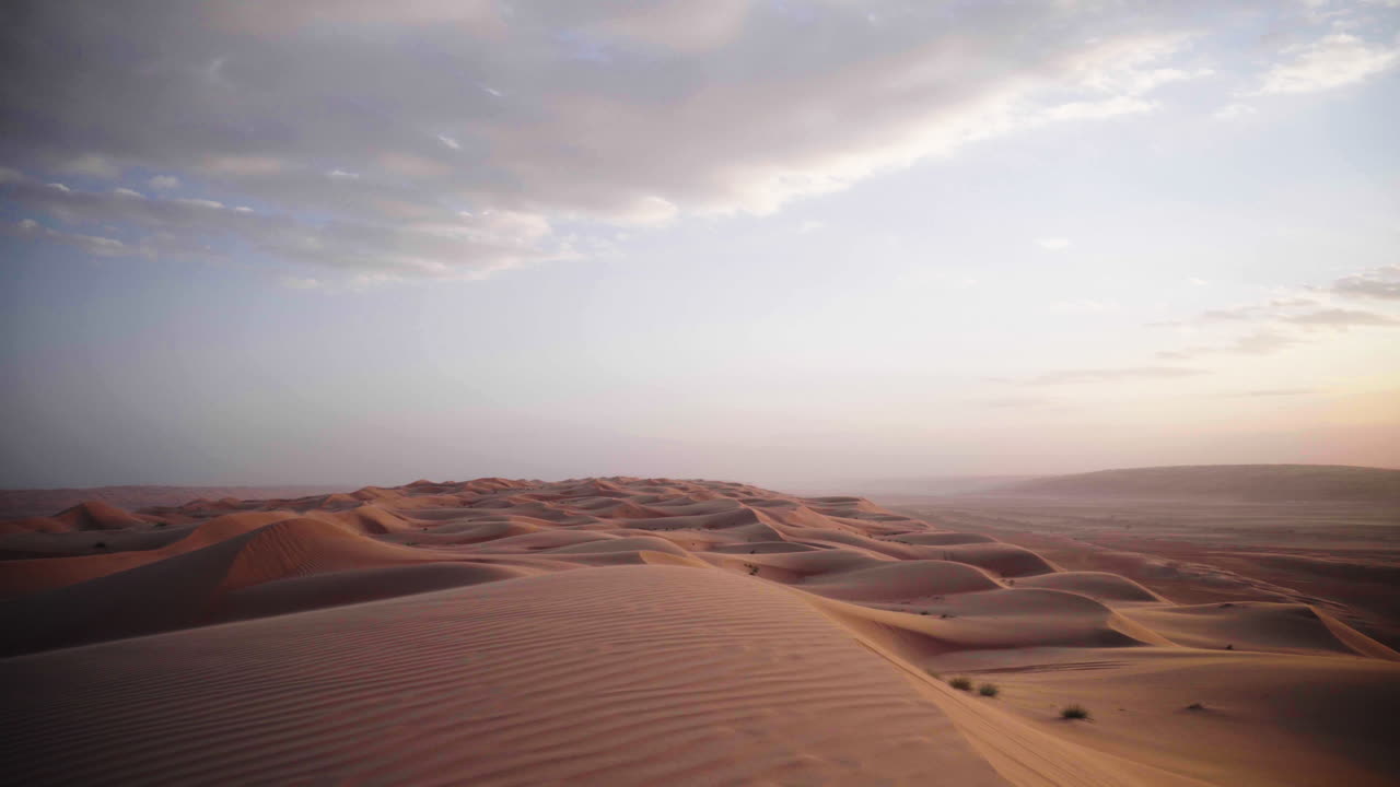 Wide shot of dunes in the Wahiba Sands Desert of Oman