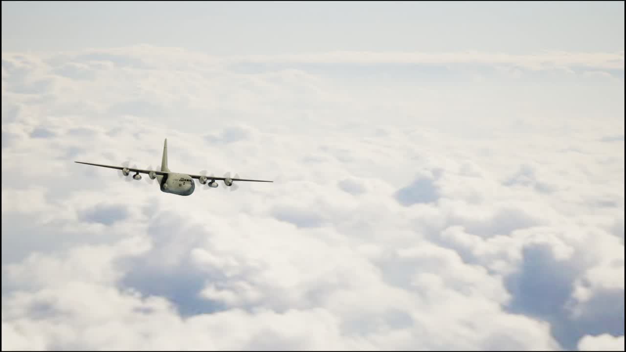 avión volando a través de las nubes de fondo. animación de video 3d