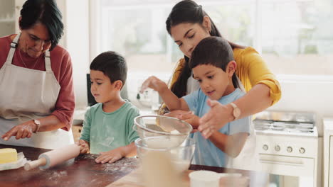 Grandmother,-mom-or-kids-baking-cake-in-kitchen-as