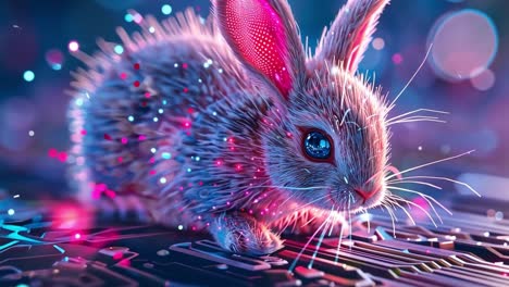 digital neon bunny on circuit board