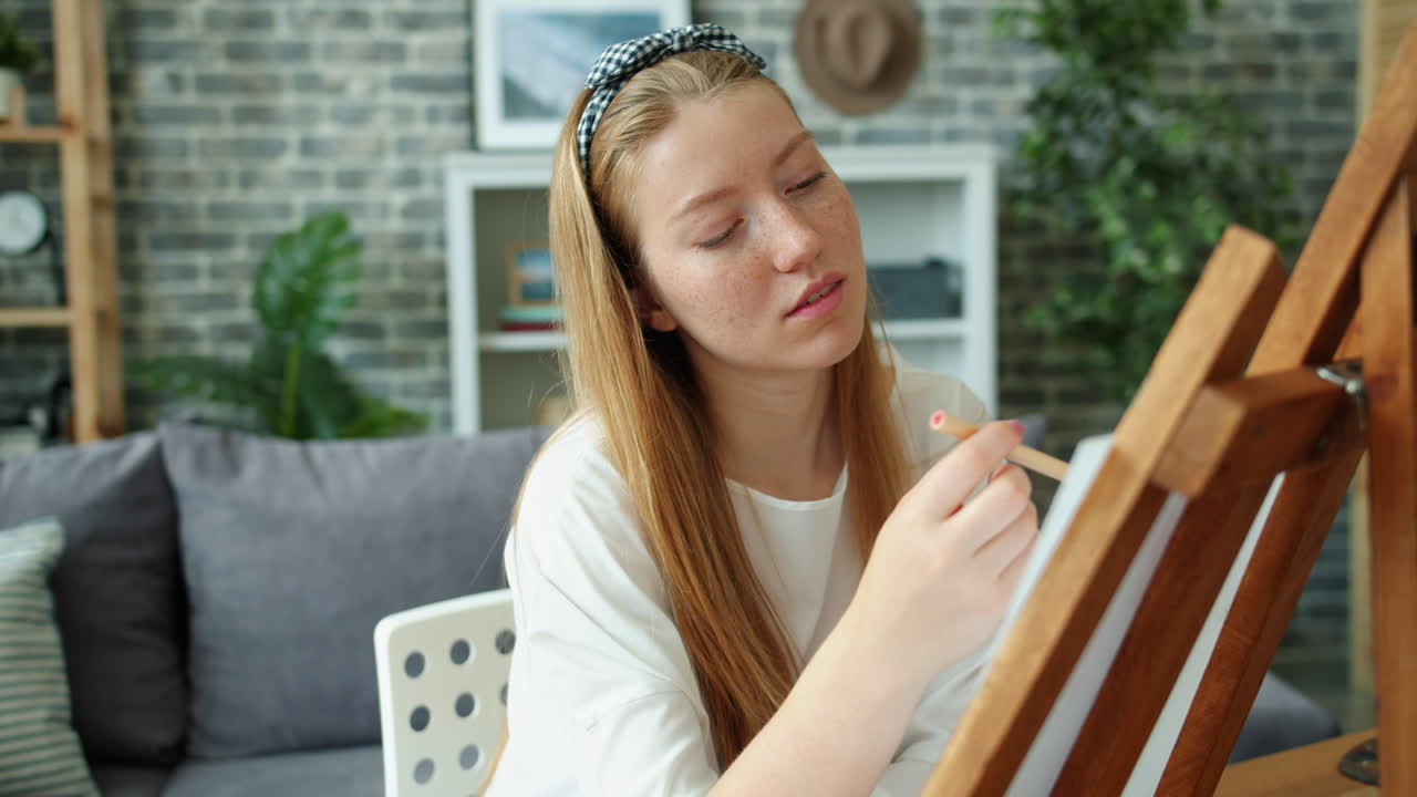 집에서 그림 그리는 여자