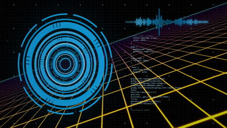 animación del procesamiento de datos y el alcance sobre un fondo oscuro