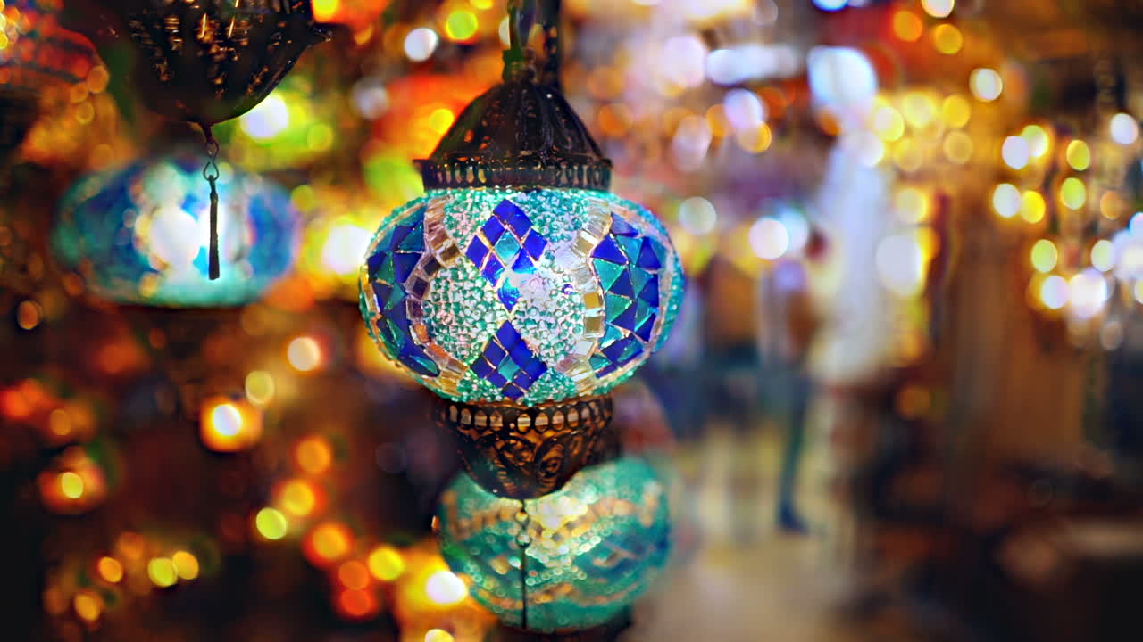 Colorful Mosaic Lamps in a Bazaar