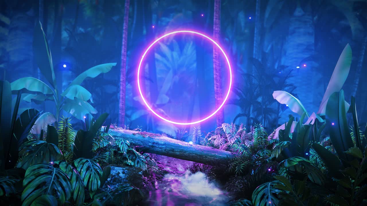Giungla notturna con neon luminosi.