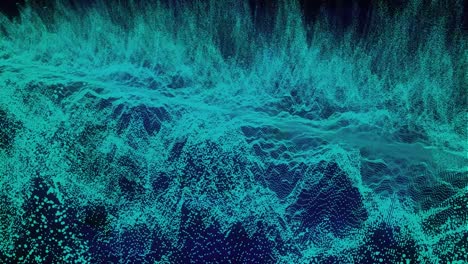 Animation of glowing green particles moving on black background
