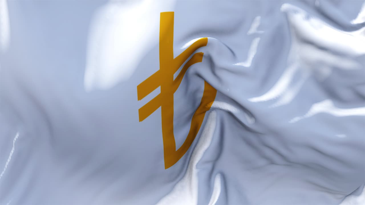 324 turkish lira flag waving in wind slow motion animation 4k realistic fabric texture flag smooth