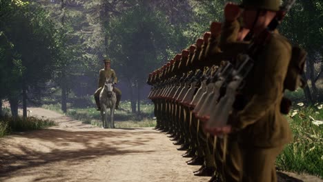 soldiers on parade in a lush forest during world war ii showcasing military honor and discipline