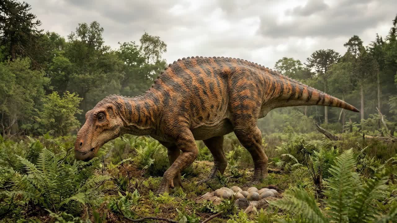 Un dinosauro in un paesaggio preistorico