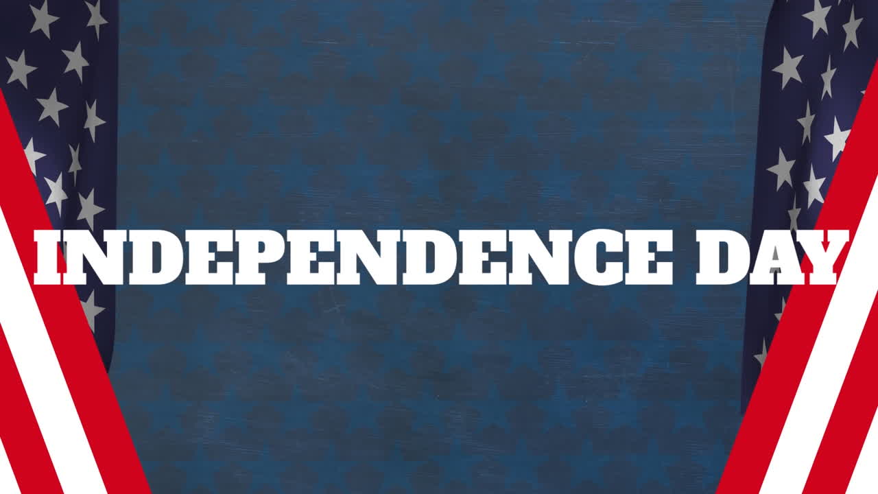 Animation of independence day text and flags of america on star shaped background