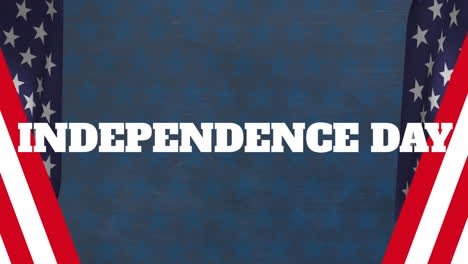 animation of independence day text and flags of america on star shaped background