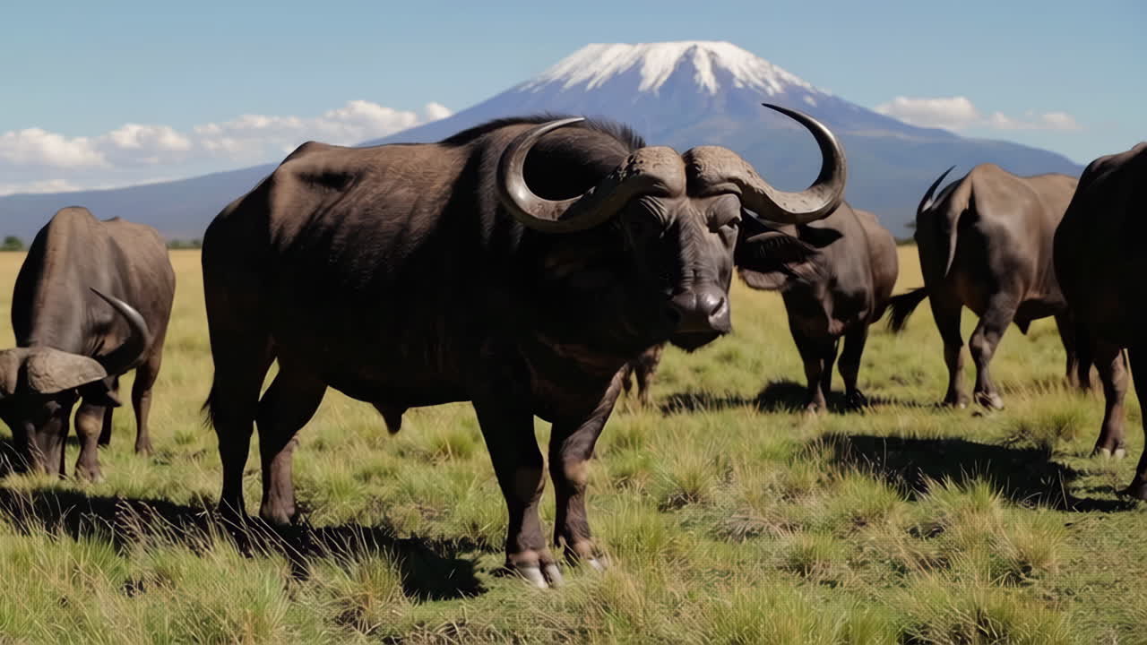 African Buffalo Herd by a Volcano