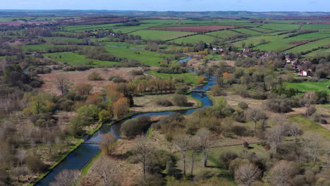 Aerial-wide-panning-over-Longstock-Sunny-Day-UK-4K