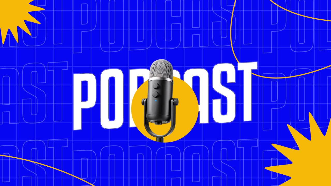 Animeret Podcast Titelkort med Mikrofon og Dynamisk Grafik