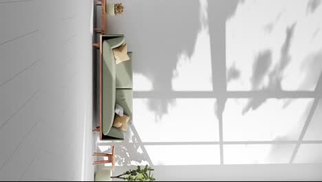 modern apartment living room with couch and shadows of clouds moving on the grey wall by gently summer wind breeze rendering animation architecture interior design concept timelapse