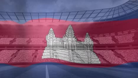 animation of flag of cambodia over sports stadium