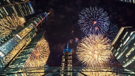 nyc fireworks display over skyscrapers