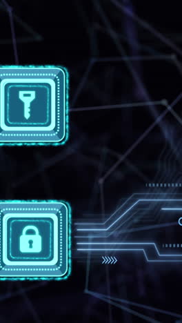 animation of data processing with online security key over computer circuit board