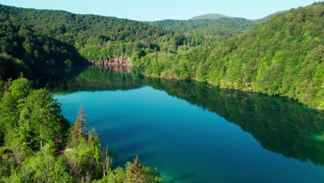 plitvice lake with many waterfalls in national park in croatia, drone view