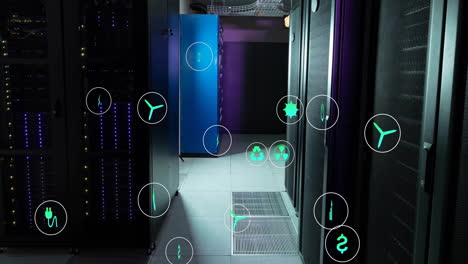 animation of ecology icons over server room