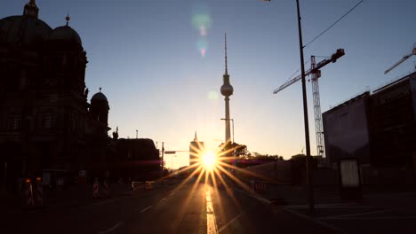 berlin skyline silhouetted at sunrise