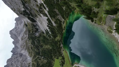 vertical drone shot mountains and lakes in austrian