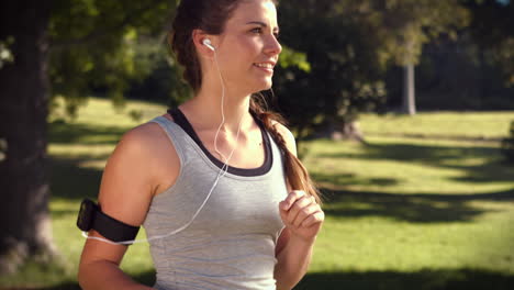 en formato de alta calidad bruneta en forma en una carrera en el parque