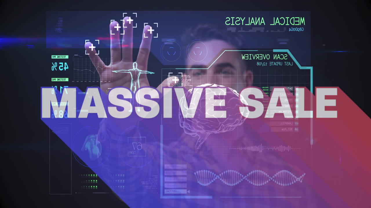 In school, animation of man interacting with futuristic digital interface for sale