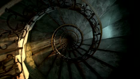 escalera en espiral redonda, en bucle y en sentido inverso