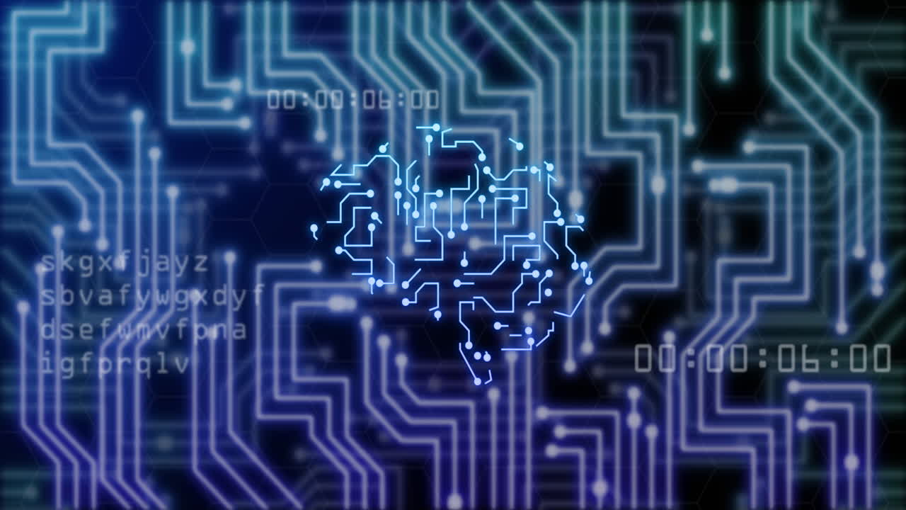 animación del cerebro y procesamiento de datos a través de una red de conexiones