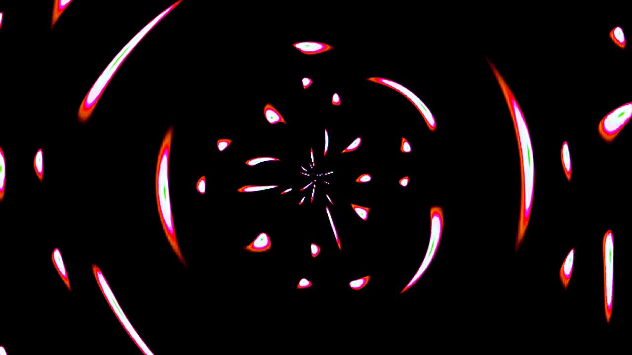 forma redonda animada de luces intermitentes multicolores, sobre un fondo negro