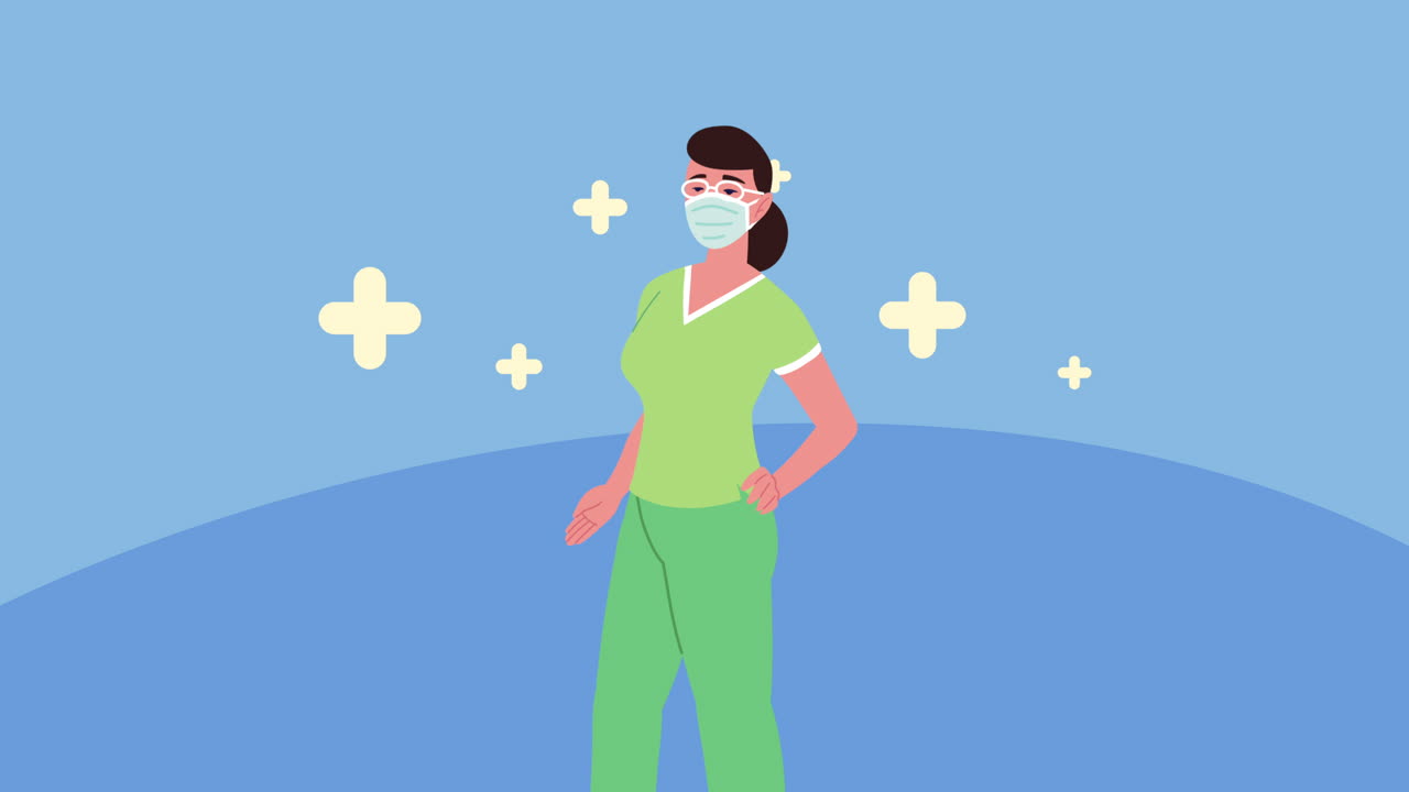 enfermera con máscara médica y uniforme verde