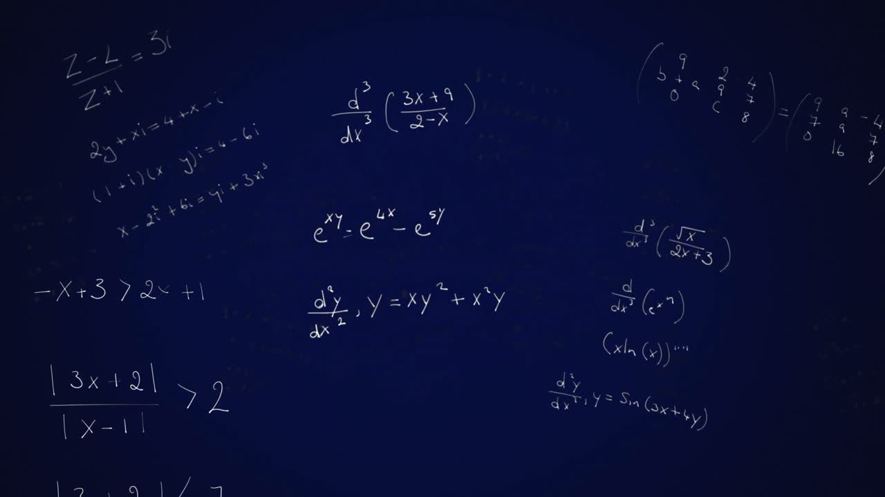 ecuaciones matemáticas que se mueven contra un fondo azul