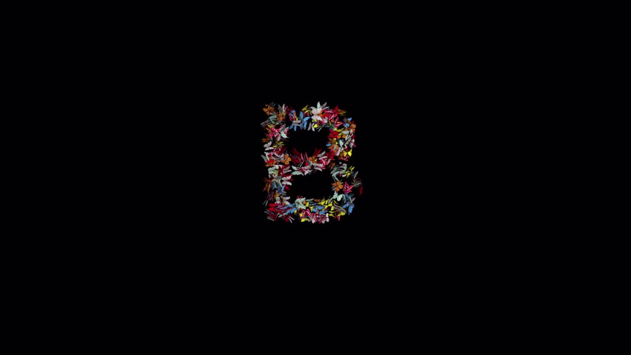 Colored Butterfly Typeface text the character  B