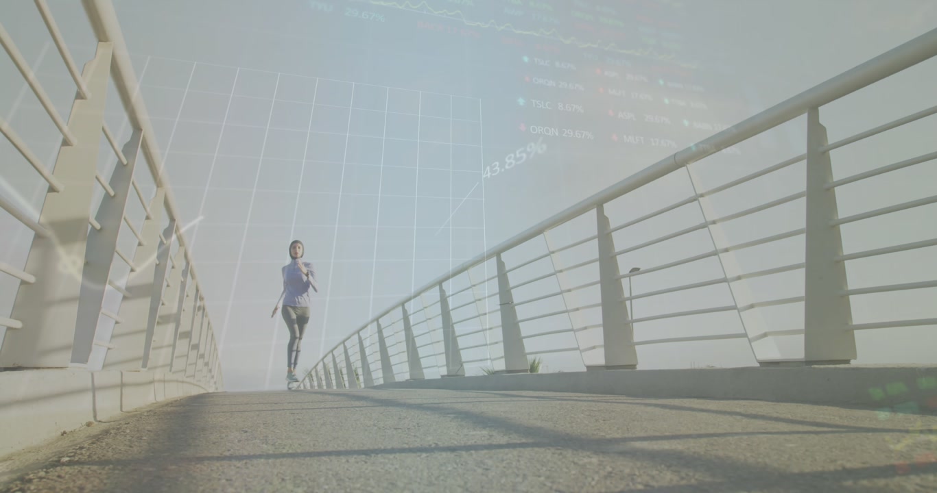 A woman is exercising outdoors in the city on a sunny day