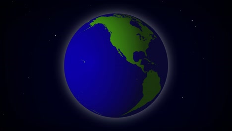 spinning turning planet earth cartoon 3d animation globe world sphere with starry universe space background and map countries continents oceans abstract dynamic