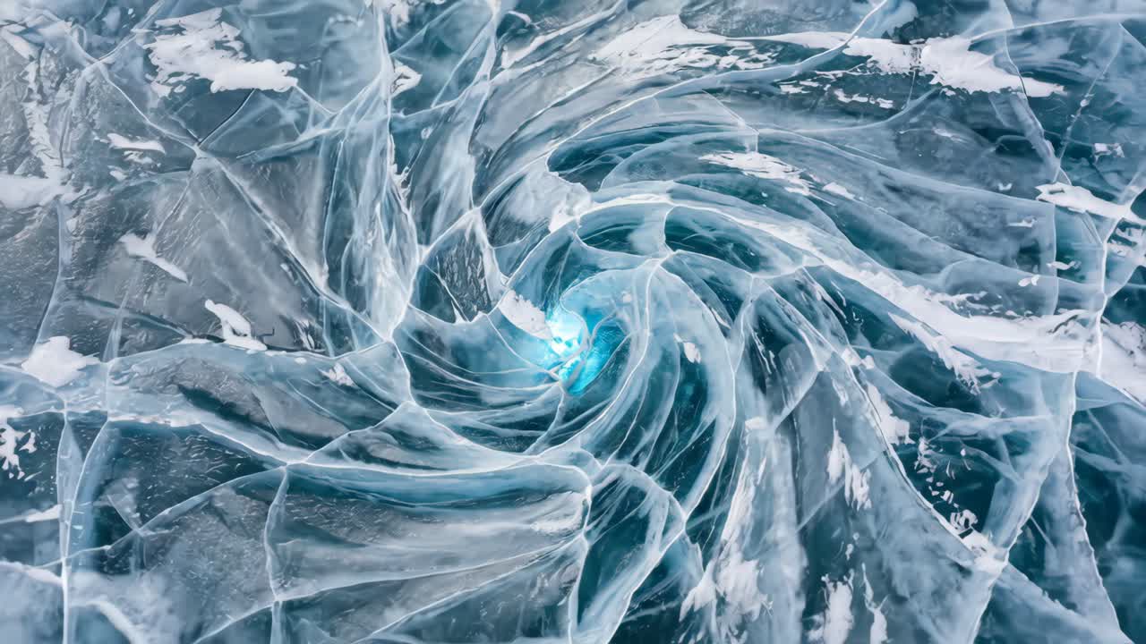 Abstract Swirling Pattern of Frozen Blue Ice