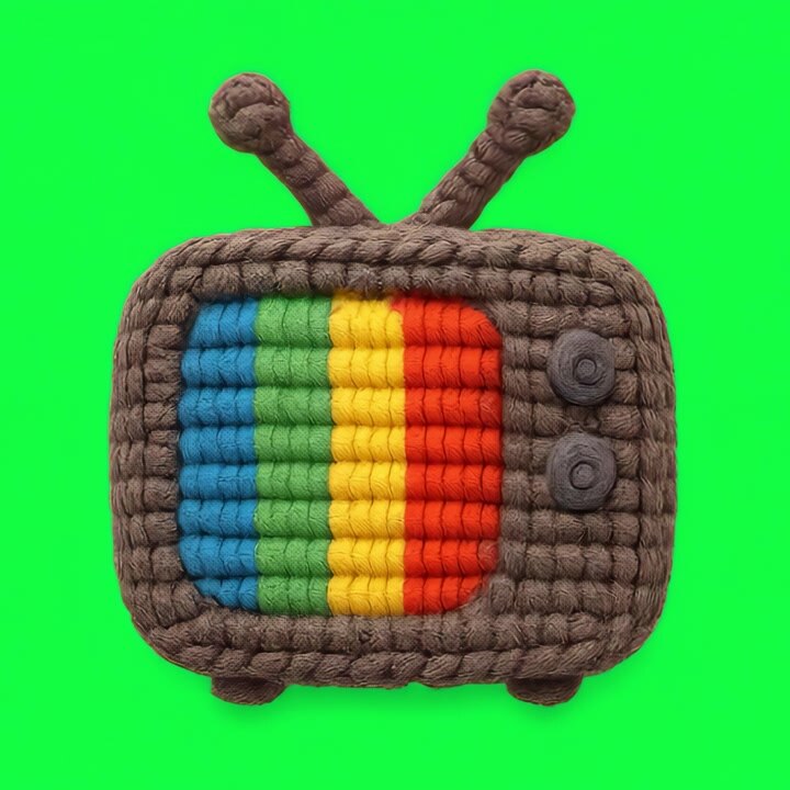 Crocheted Television Toy on Green Screen Background