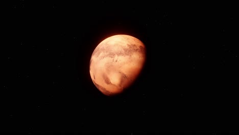 lento y constante volando hacia el planeta marte giratorio