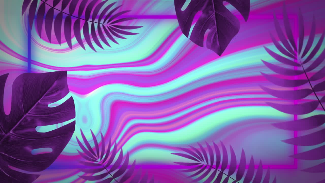 animación de hojas y fondo líquido colorido en movimiento.