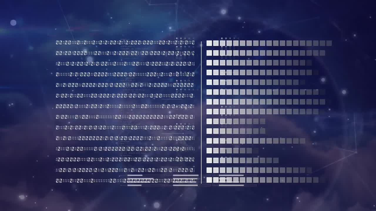 Animation of globe with network of connections and data processing on black background