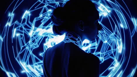 woman's silhouette with digital blue network