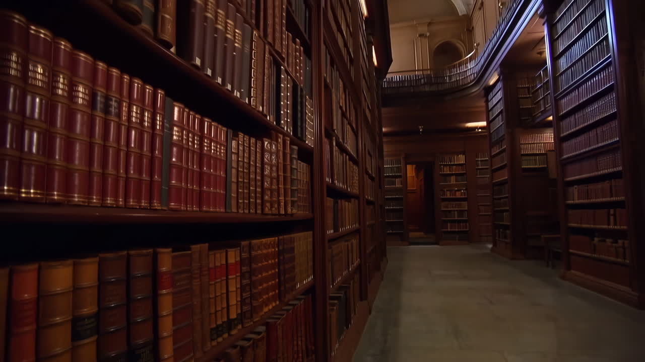 Grand Interior of a Historic Library with Extensive Bookshelves