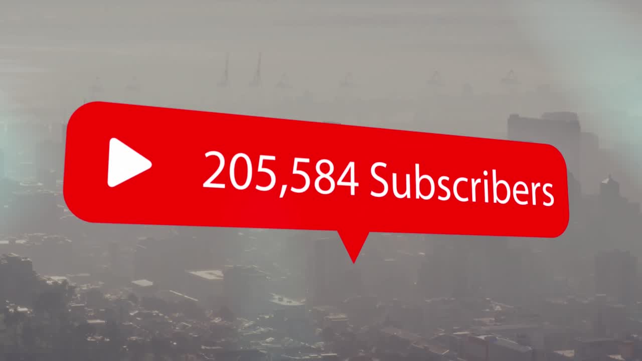 animación del icono de las redes sociales y procesamiento de datos sobre el paisaje urbano