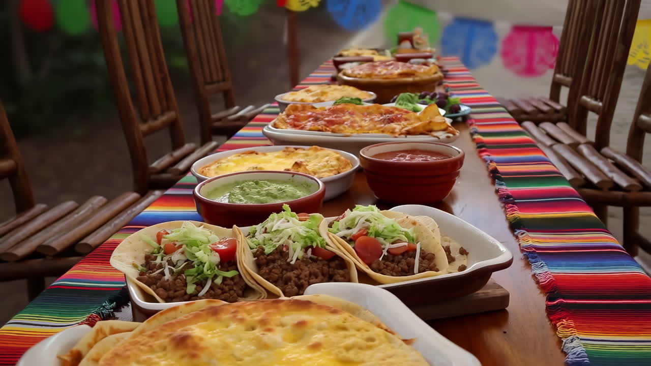 A festive table spread of delicious Mexican food