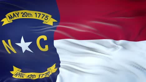 north carolina (u.s. state) flag waving in the wind with highly detailed fabric texture. seamless loop